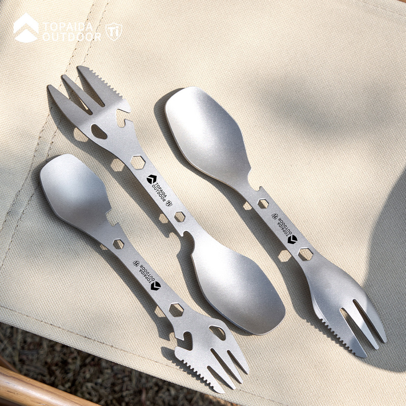 Outdoor Pure Titanium Tableware, Multifunctional Knife, Fork, and Spoon Combo, Portable Titanium Spoon, Lightweight Camping and Picnic Gear