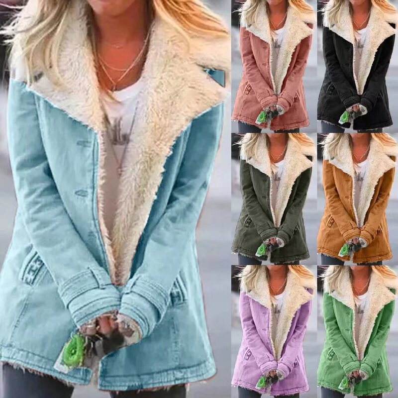 In Stock 2025 Autumn and Winter Wish Hot Selling Ebay Long-Sleeved Velvet Warm Cotton Windbreaker Jacket for Women