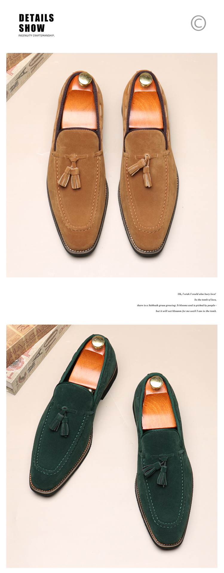 Mocassini con nappine da uomo, a punta, con piedini, casual, slip-on_voghion.com