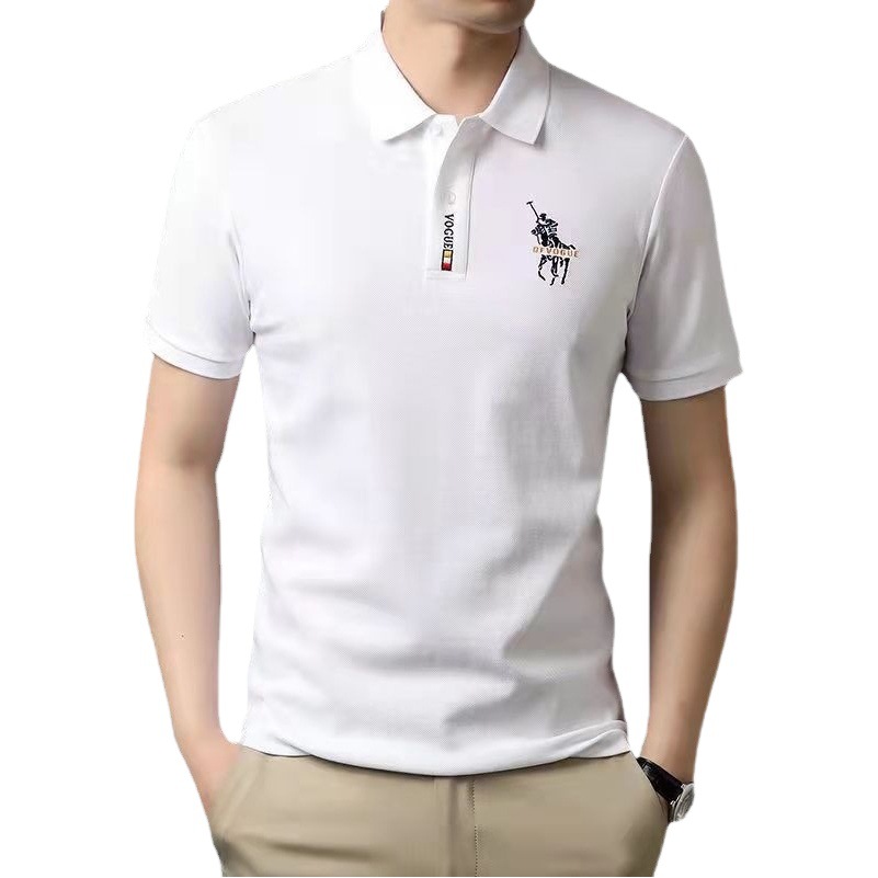 (Se admite la entrega de una pieza) Camiseta de manga corta para hombre de verano bordada camisa de polo de talla grande de negocios de moda Comercio exterior Al por mayor