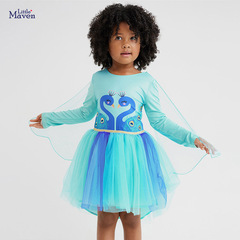 Little maven children's skirt pure cotton mesh princess skirt autumn new European and American children's long-sleeved dress