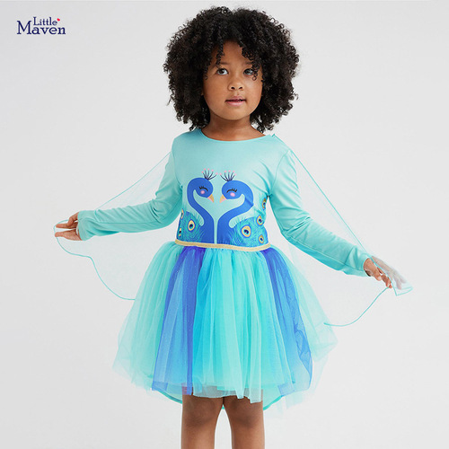 Little maven children's skirt pure cotton mesh princess skirt autumn new European and American children's long-sleeved dress