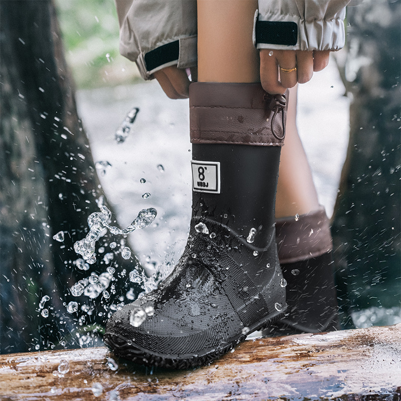 Parent-Child Rain Boots for Men and Women, Plus Velvet Warm Waterproof Shoes, Parent-Child Outdoor Hiking Non-Slip Rain Boots for Women