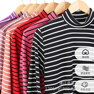 2025 New Style German Velvet Brushed Striped Base Shirt for Middle-Aged and Elderly, Autumn Elastic Round-Neck Long-Sleeve T-Shirt for Mothers