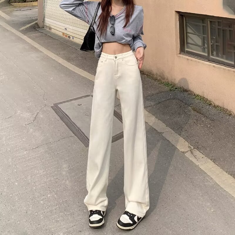 高腰直筒牛仔裤女春秋2025年新款小个子宽松显瘦阔腿拖地裤子ins|undefined