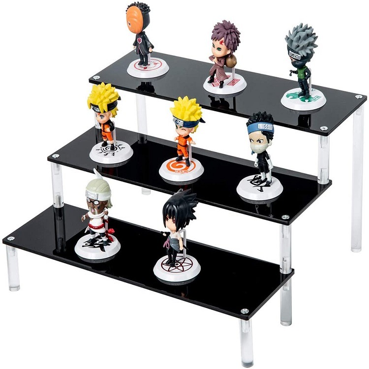 3层阶梯亚克力展示架长方型黑色手办架甜品化妆品摆放架