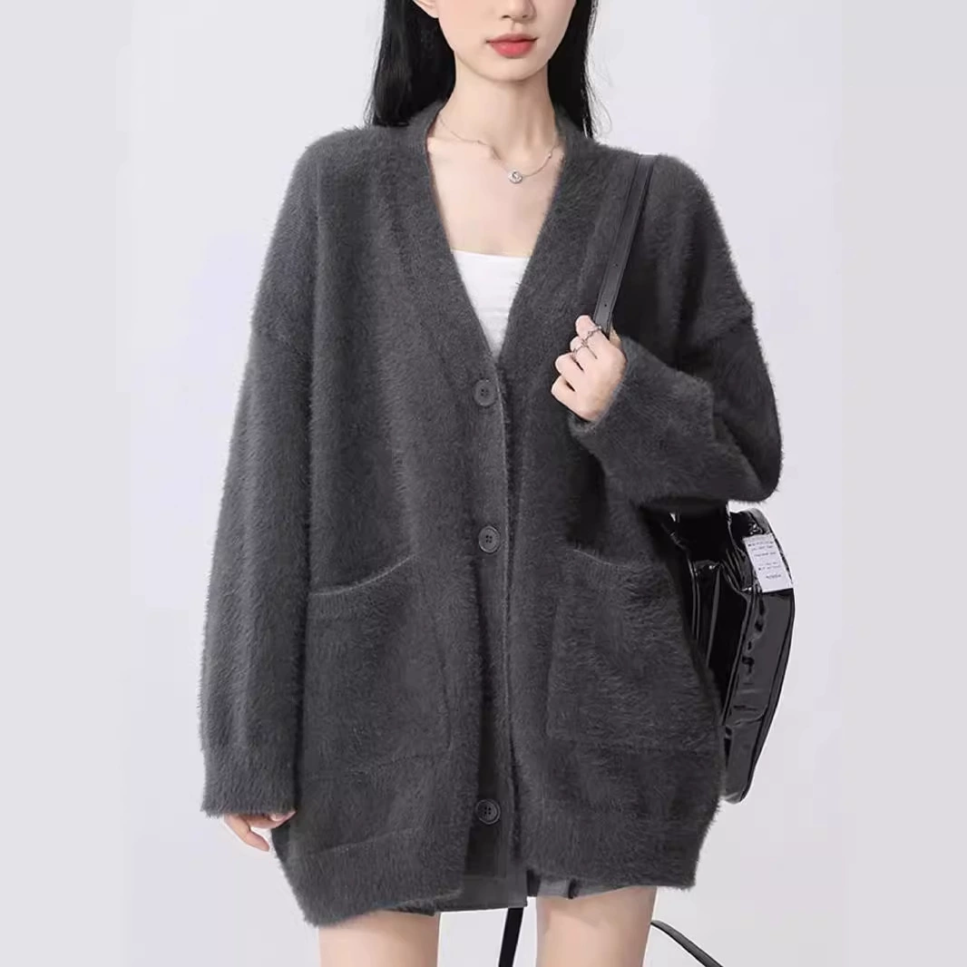 Демисезонный вязаный кардиган, свитер, куртка, стиль высокого качества, свободный покрой