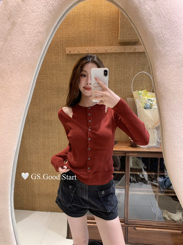 实穿主义get不费力叠穿韩系百搭假两件排扣小衫女装修身针织上衣|undefined