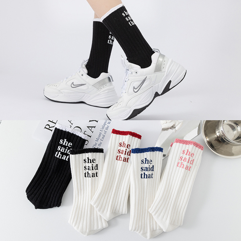 Autumn and Winter new stockings women's winter ins fashionable sports cotton socks thick thread double needle letter printing autumn and winter mid-calf length socks Autumn and Winter new stockings women's winter ins fashionable sports cotton socks thick thread double needle letter printing autumn and winter mid-calf length socks