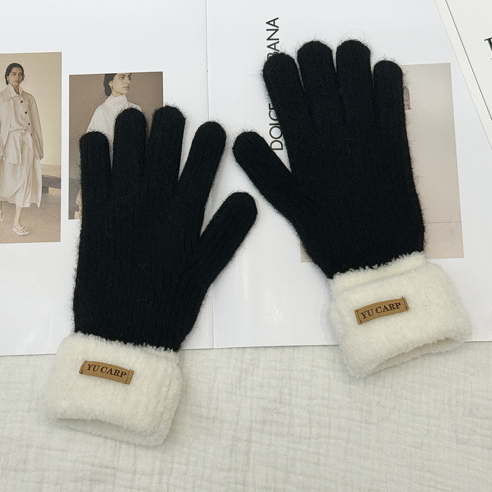 Nuevos guantes de punto de pantalla táctil de cinco dedos de color sólido otoño y invierno parejas de moda para montar al aire libre guantes cálidos a prueba de frío