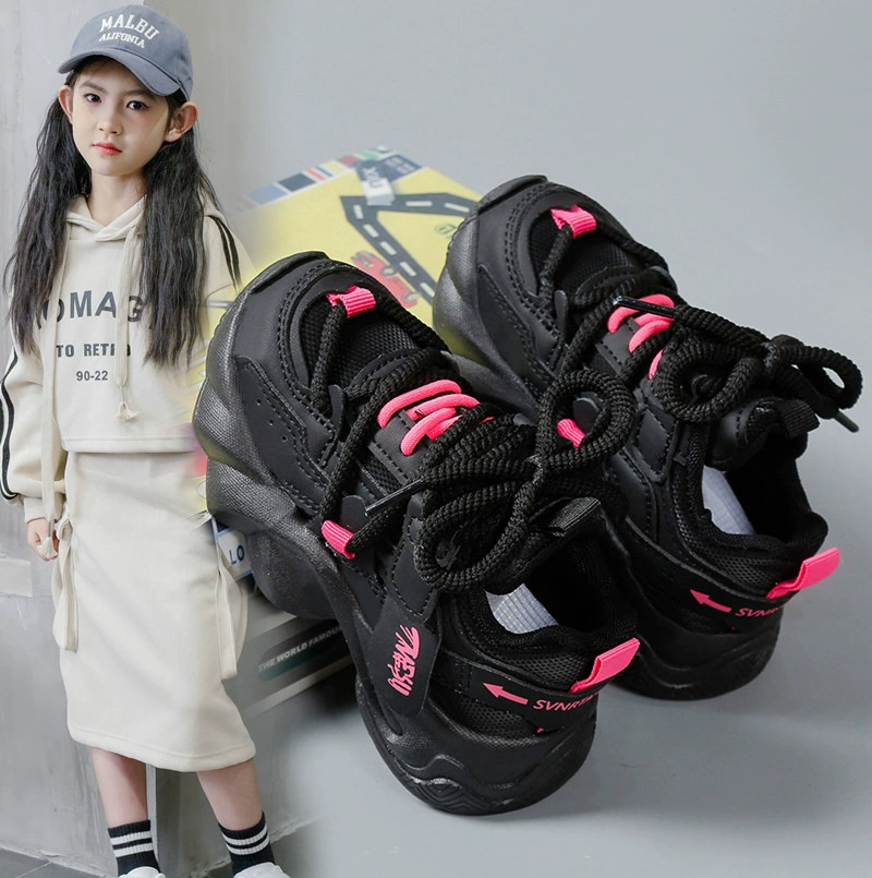 Спортивная обувь для девочек на весну и осень 2025 года, новые детские "dad shoes" для старших детей, школьная обувь, популярные дышащие сетчатые кроссовки.