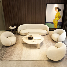 小户型设计师创意现代简约羊羔绒弧形布艺沙发北欧美容院接待沙发