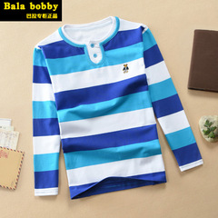 Balabobby boys' spring and autumn long-sleeved T-shirt for older children, pure cotton long-sleeved faux two-piece