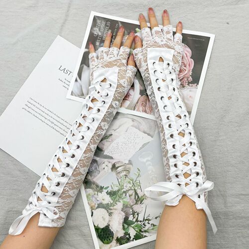 Adult women singers nightclub bar punk rock jazz dance long length black lace gloves Prom mitten Gloves lolita jk half finger female sexy cos half sleeve 