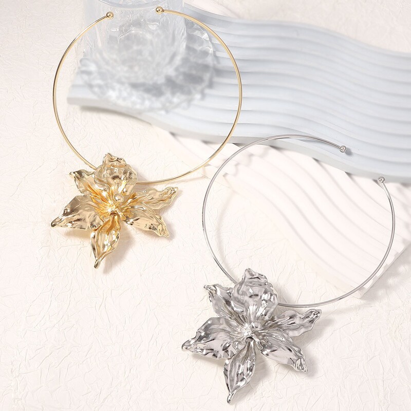 ZA European style exaggerated flower collar fashion hip hop alloy stereo flower pendant necklace personalized trend women