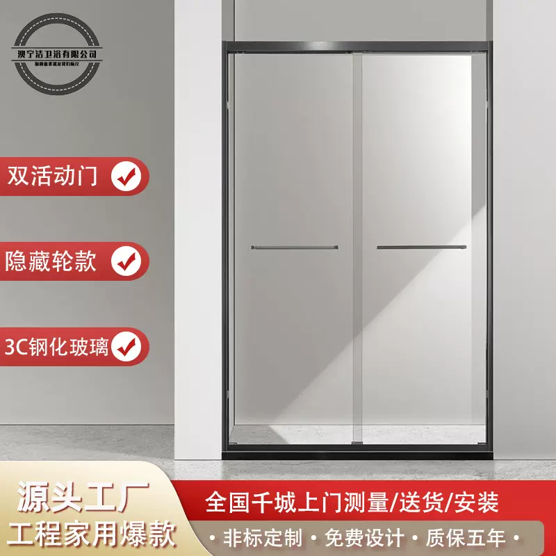 澳宁双活动整体淋浴房一字型浴室隔断干湿分离卫生间不锈钢玻璃门