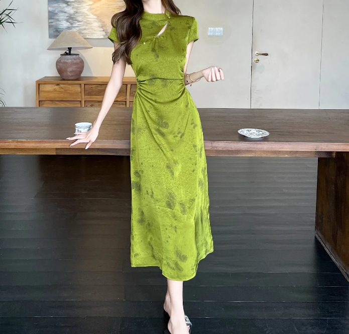 New Chinee-tyle Green For Women, 2026 Ummer High-end Retro Modified Cheongam Dre, National Tyle Elegant Long_ecoleips.com
