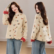 新中式棉衣冬季新款福马款小立领拼色洋气时尚宽松版棉服外套女