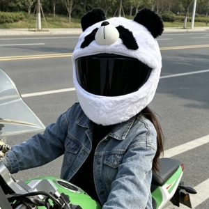 Cross-border motorcycle full-face helmet plush protective cover, funny and cute panda helmet cover, outdoor riding face shield