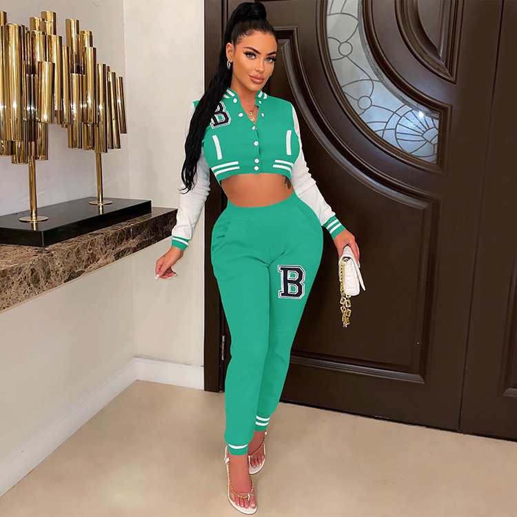 Moterų kelnės baseball uniformos kostiumas su raidėmis sportinis_voghion.com