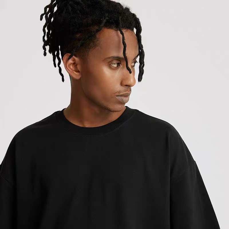 230g camiseta transfronteriza pesada marca de moda caída hombro camiseta de mangas cortas hombre universal suelta Europa y América in pareja camiseta de moda