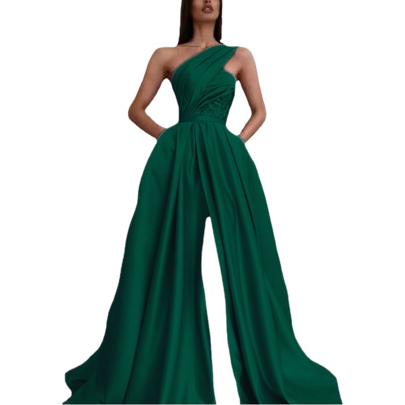 S1604 2025 verano transfronterizo nuevo estilo europeo y americano Amazon sexy vestido de hombro dividido falda larga vestido de noche