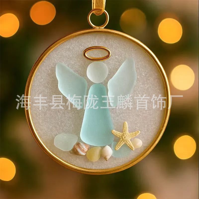 跨境新款立体真贝壳海星沙滩十字架天使耶稣 圣诞树装饰|undefined