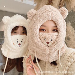 熊帽の子供は秋冬にかわいい雷鋒帽の冬のぬいぐるみのマフラーの手袋と帽子が一体になっています。
