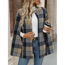 W 66952 Plaid hooded cape coat ������ñ������¿羳����