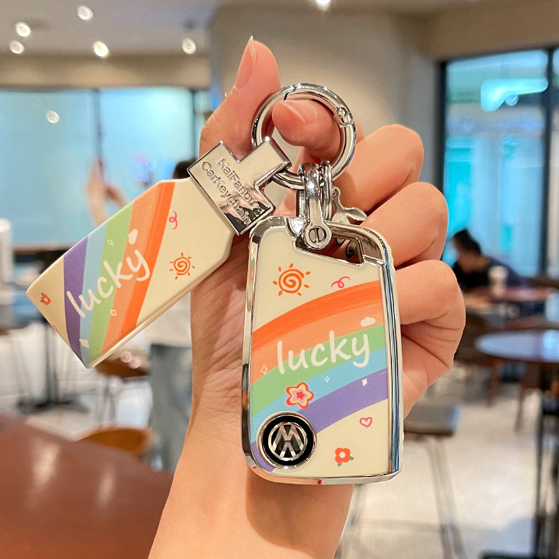 Suitable for Volkswagen Sagitar Key Cover Rainbow Cartoon Pattern Magotan Car Bora All-Inclusive Tpu Protective Shell Buckle