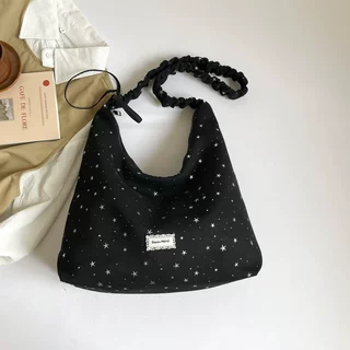 夏季新款韩版单肩包亮闪星星托特包ins风小清新马卡龙色帆布包女
