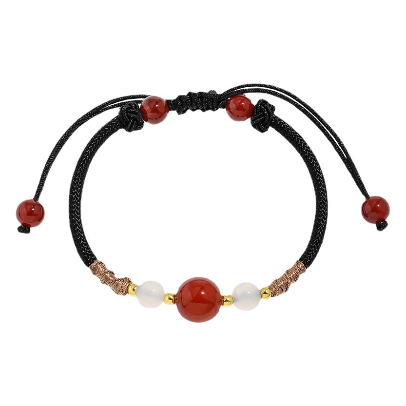 Acacia bean red agate beaded bracelet hand-woven hand rope for men and women couples girlfriends new Chinese style adjustable