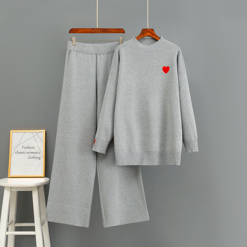 K Knit Sweater Set With Hooded Knitted Sweatshirt And Fashionable Age-reducing Wide-leg Pants, 2-piece Outfit For Women_voghion.com