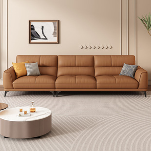 Italian Minimalist Leather Sofa Top Layer Cowhide Living Room Simple Modern Three-Seat Straight Cream Leather for Small Apartment
