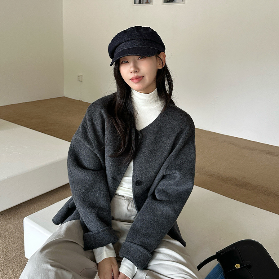 Korean-Style High-End Wool Double-Sided Coat for Women, Autumn and Winter 2025 New Loose-Fitting Versatile Round-Neck Woolen Coat