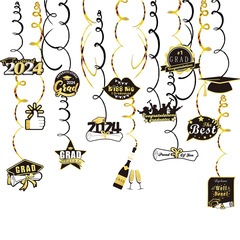 2024畢業季學校教室裝飾螺旋掛飾博士帽獎章書卷螺旋吊飾批發定製