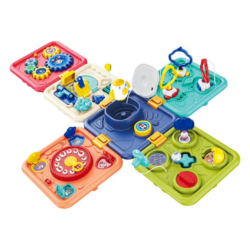 Montessori educación temprana juguetes educativos hexaedro ocupado Bola de simulación infantil dibujos animados sonido y luz música juguetes para bebés transfronterizos