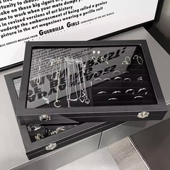 ネット赤黒色ベルベットアクセサリーケース蓋付き格子ネックレス指輪収納ケース高級感防塵耳飾りジュエリーケース