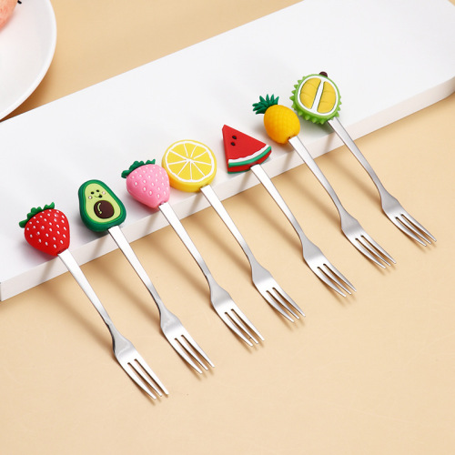 Stainless steel fruit spoon creative coffee spoon fruit pattern mixing spoon three-pronged cake dessert fork small fork