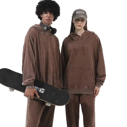 Autumn and winter European and American fashion brand 350g batik washed, vintage light panel trend all-matching loose hooded hooded sweaters for men and women