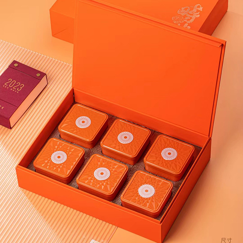 新款通用茶叶包装红茶六罐空礼品盒铁观音五圆罐装私版雕刻加印装