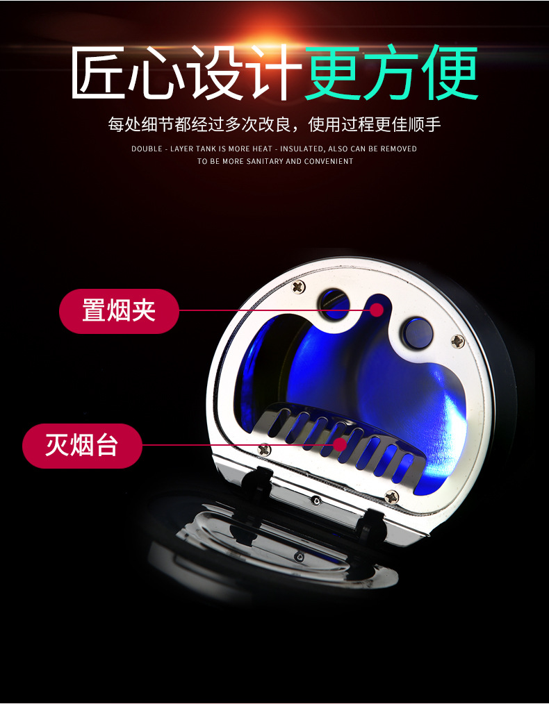 Car-Mounted Ashtray with Multifunctional Metal Liner, Creative Non-Slip Ash Bucket, In-Car Smoking Gadget for Lazy People, Guide Ball