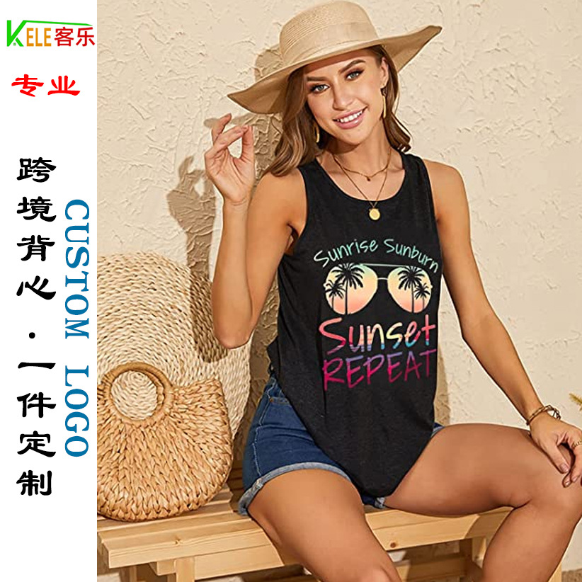 个性欧美夏季亚马逊跨境女装上衣女士工字背心一件定制图案LOGO