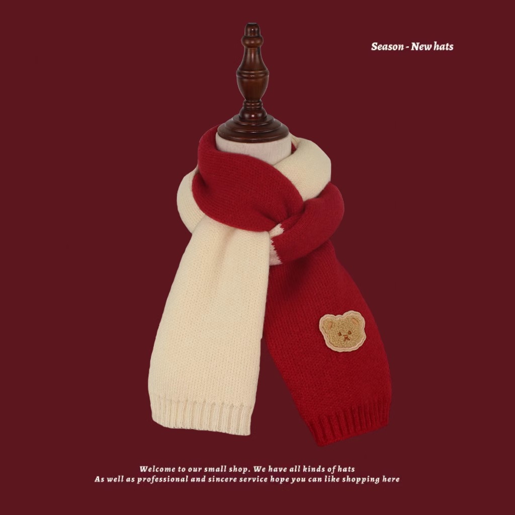 가을과 겨울 새해 빨간색 한국 니트 울 스카프 따뜻한 남성과 여성 빨간색 스카프 어린이 니트 목도리 스팟