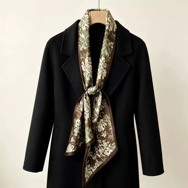 New Silk Wool Neck Scarf with Double-Sided Print, Long Versatile Scarf, Stylish and Artistic Silk Scarf, Single-Piece Neck Wrap