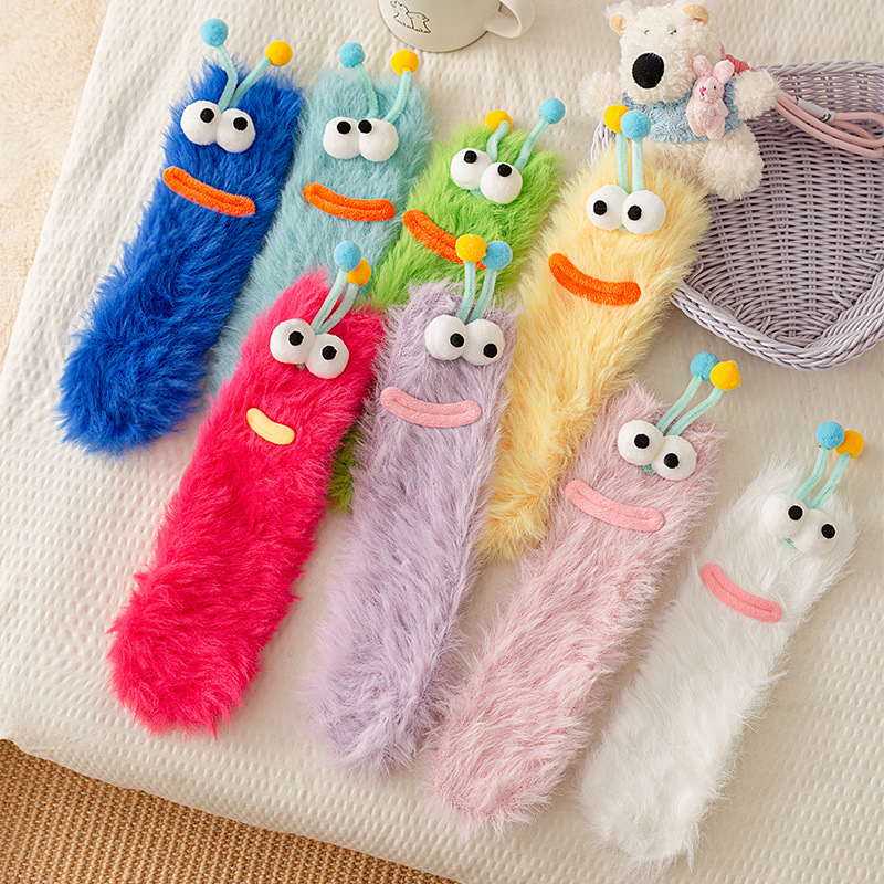 [Hot Style] Ugly and Funny Socks Women's Mid-Calf Socks Autumn and Winter Floor Sleeping Socks Home Furry and Warm