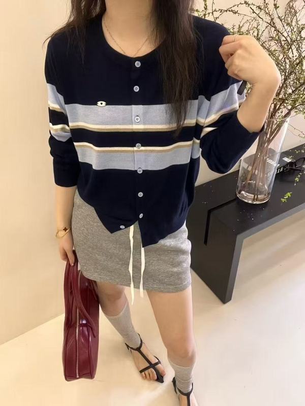 撞色条纹针织开衫外套女装2025年新款秋季高级感毛衣宽松长袖上衣|undefined