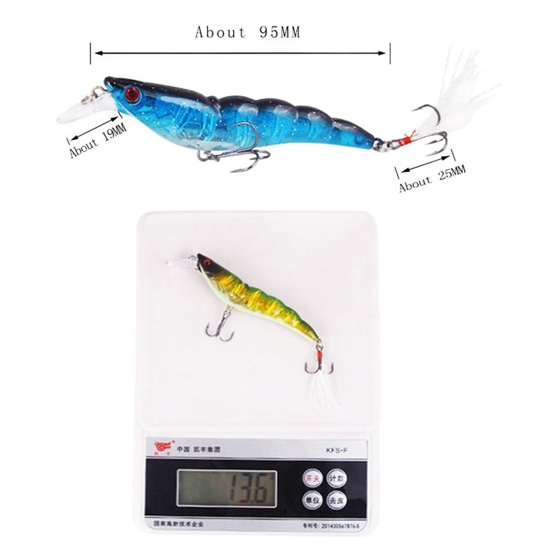 20 nuevo Luya cebo ataque completo Camarón plástico 13,6g/9,5 cm sumergido ranura de sangre gancho pluma gancho cebo de pesca