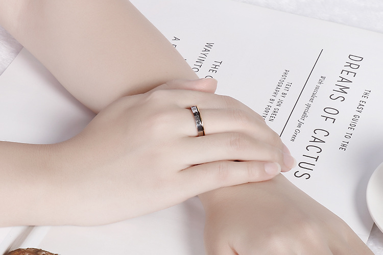 Foreign Trade Titanium Steel 18k Real Gold Fashion English Eternal Love Zircon Couple Ring display picture 12