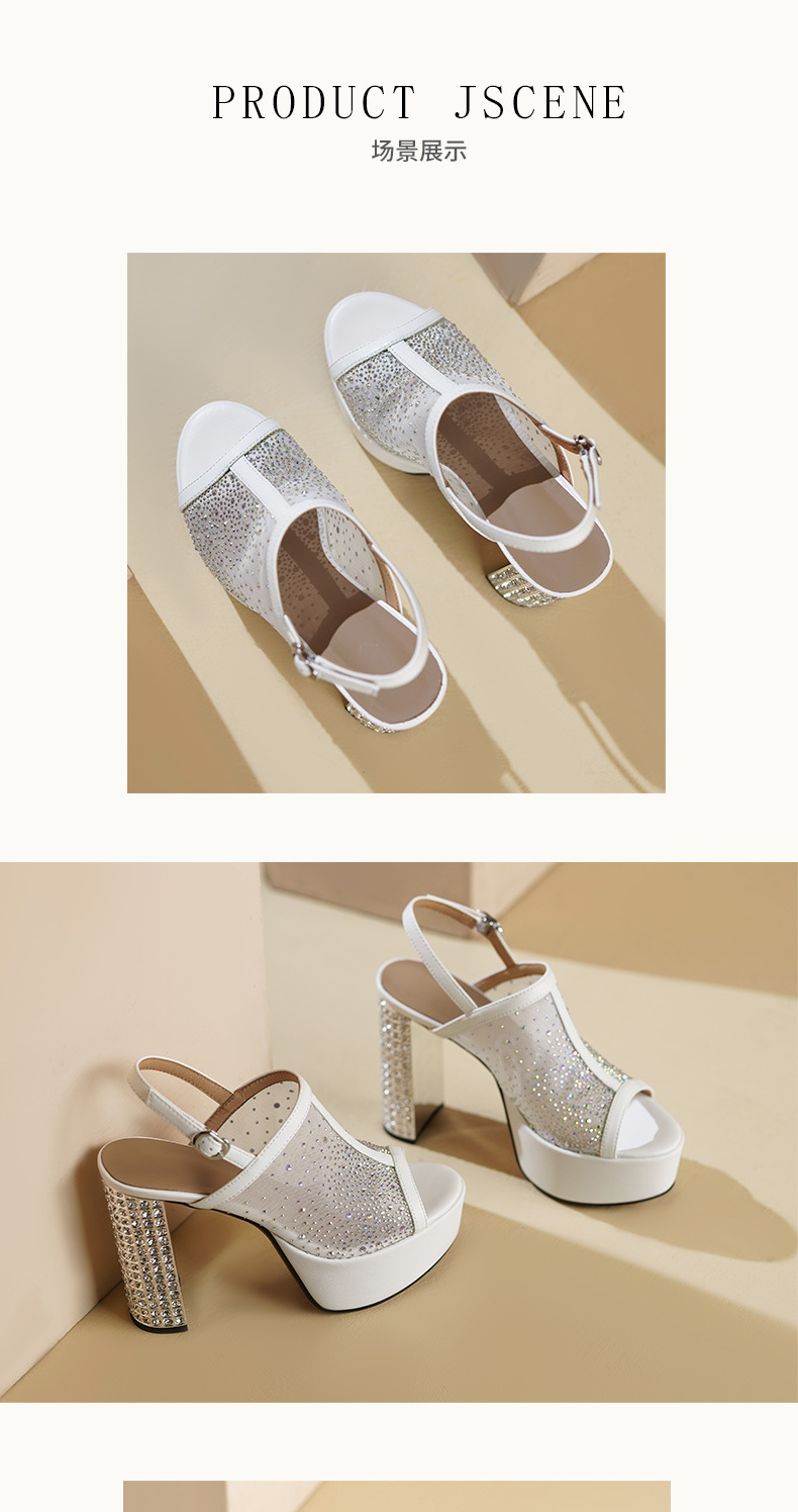 Sandal cao gót nữ đính đá lưới, đế xuồng siêu cao gót, mũi hở kiểu La Mã — đen chi tiết 6